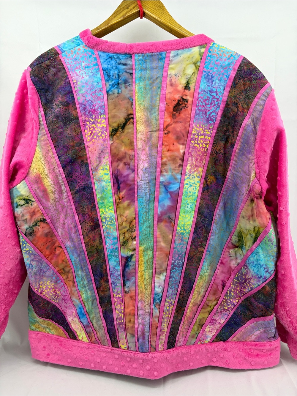 One-of-a-Kind Womens Vibrant Pink Patchwork Quilted Open Front Jacket, est sz XL - Picture 2 of 15